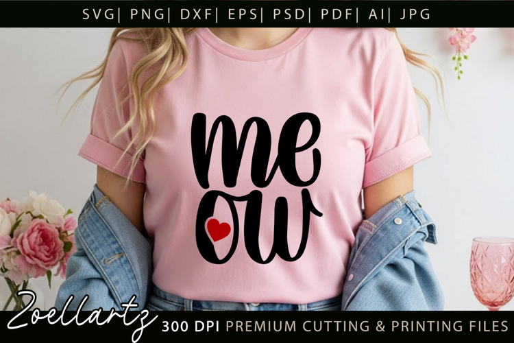 Cat Meow SVG Cut Files Love Heart Paw Prints SVG Cat Mom SVG