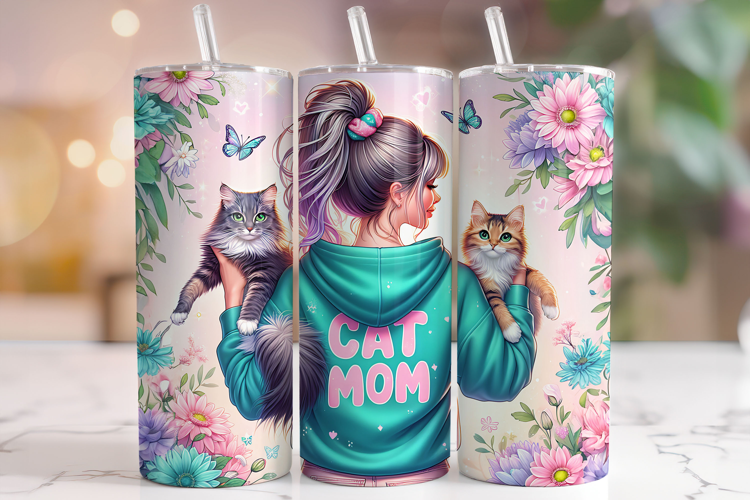 Cat Mom Tumbler Wrap, Cat Lover Tumbler Wrap, Kitten Tumbler
