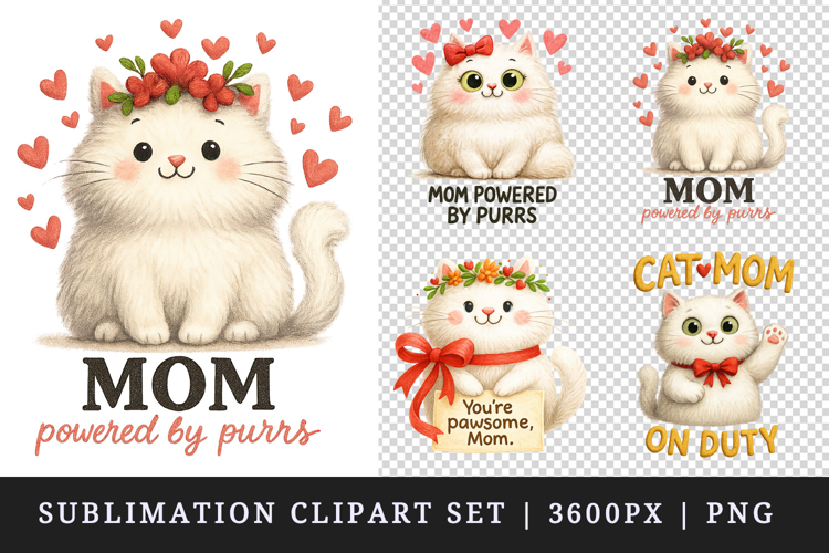 Cat Mom clipart printable sublimation design png