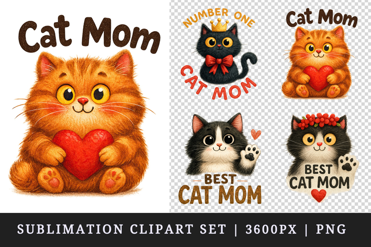 Cat Mom clipart printable sublimation design png