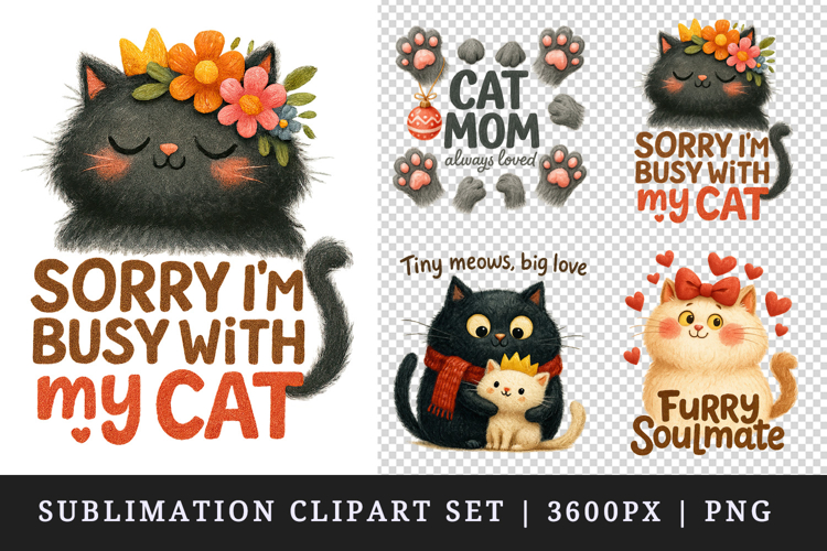Cat Mom clipart printable sublimation design png