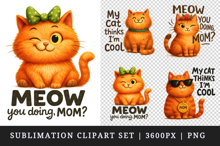 Cat Mom clipart printable sublimation design png