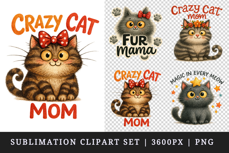 Cat Mom clipart printable sublimation design png