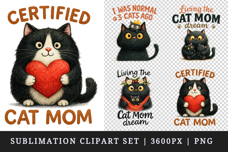 Cat Mom clipart printable sublimation design png