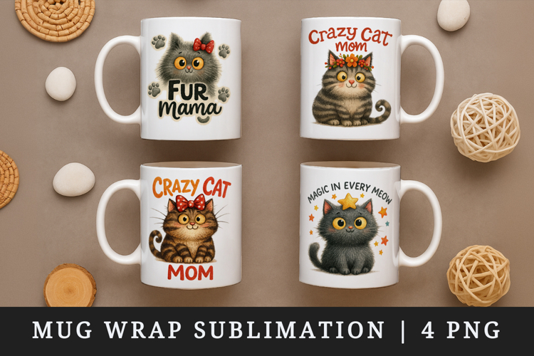 Cat Mom mug wrap printable sublimation design
