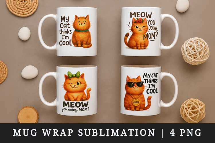 Cat Mom mug wrap printable sublimation design