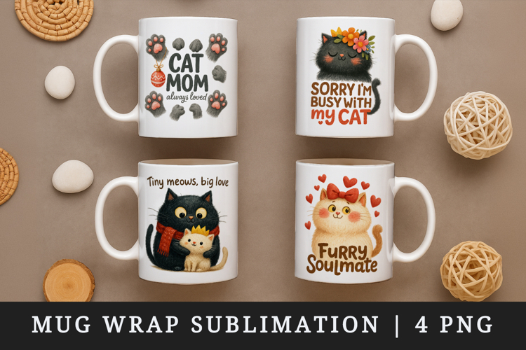 Cat Mom mug wrap printable sublimation design