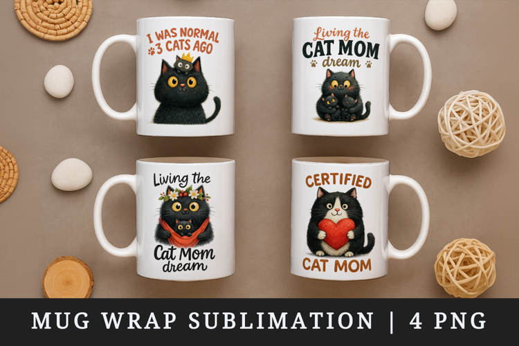 Cat Mom mug wrap printable sublimation design