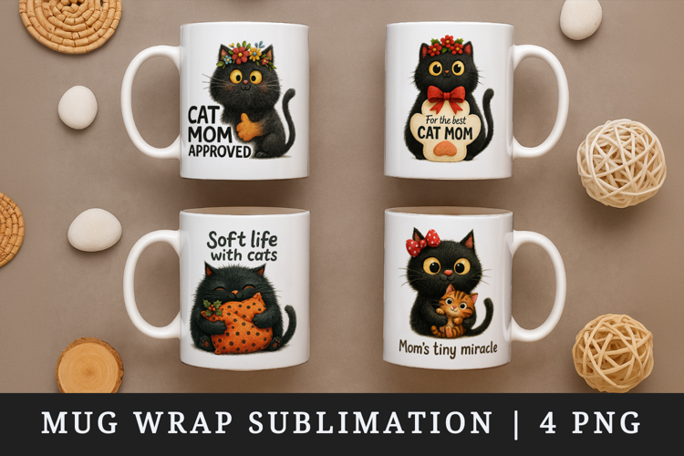 Cat Mom mug wrap printable sublimation design