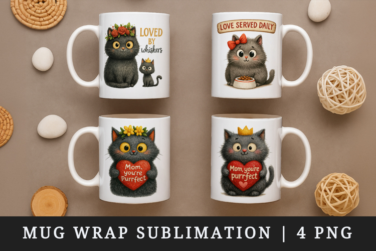 Cat Mom mug wrap printable sublimation design
