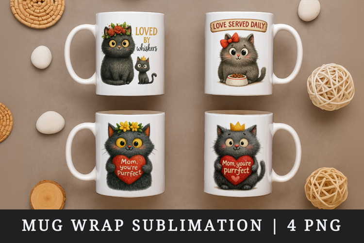 Cat Mom mug wrap printable sublimation design