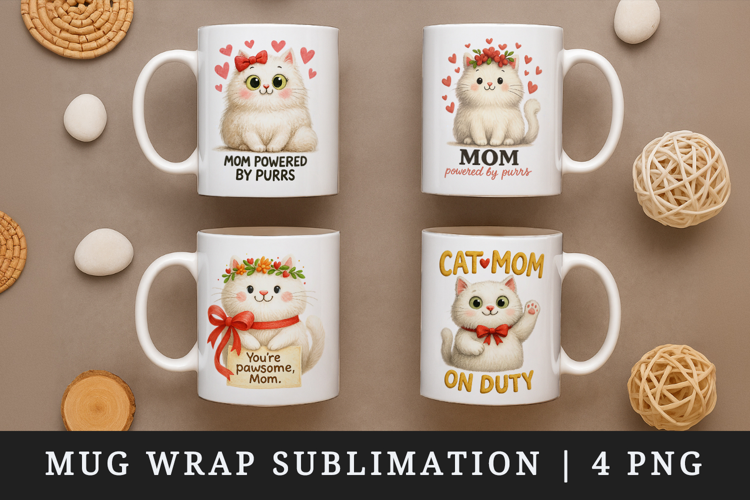 Cat Mom mug wrap printable sublimation design