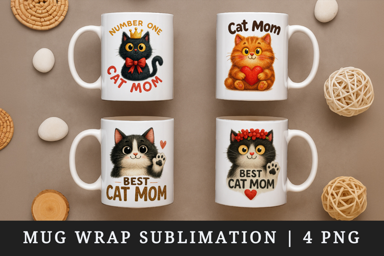 Cat Mom mug wrap printable sublimation design