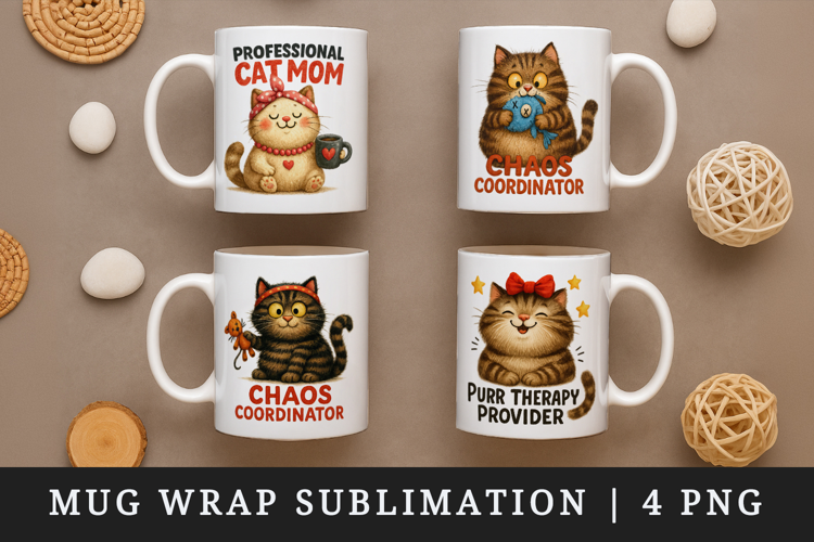 Cat Mom mug wrap printable sublimation design