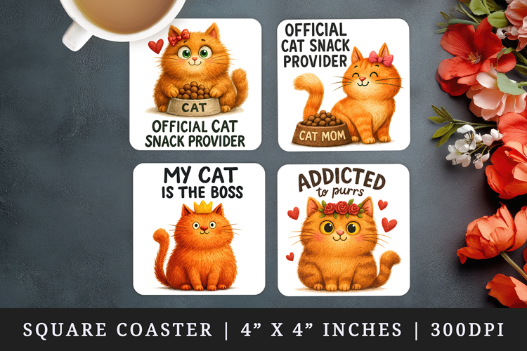 Cat Mom square coaster sublimation, coasters design