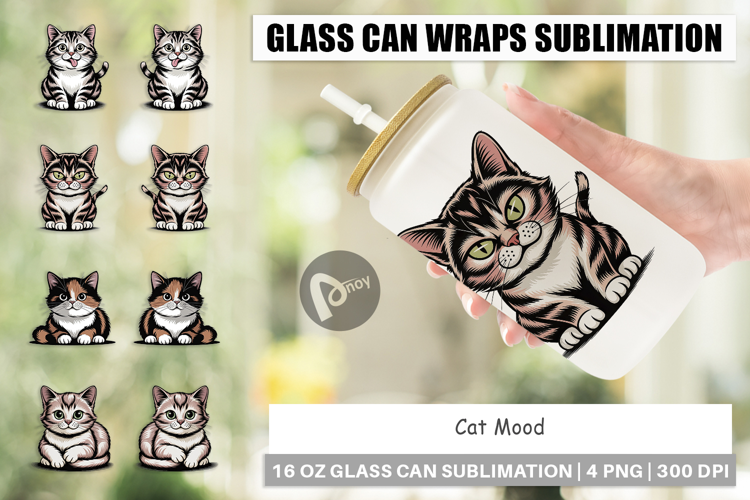 Glass Can Cat Mood Expressions