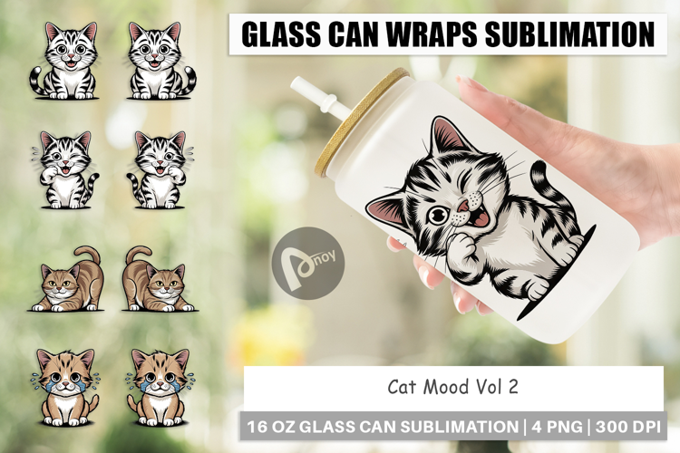 Glass Can Cat Mood Expressions
