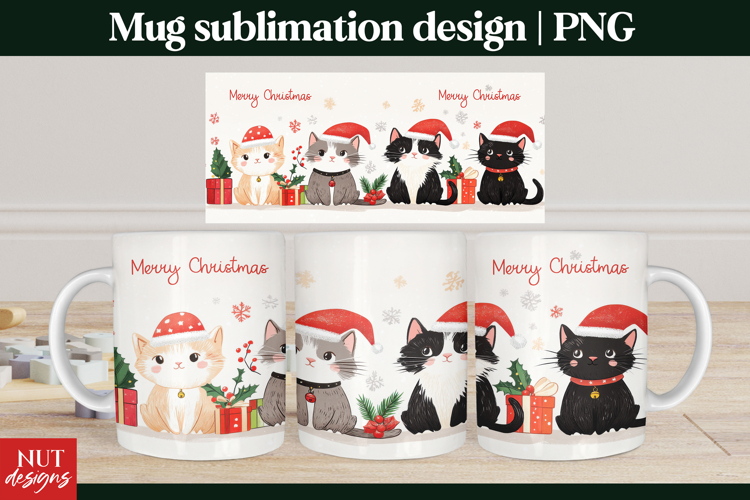 Funny Christmas 15 oz Mug Christmas Cats Snowy Mug Wrap