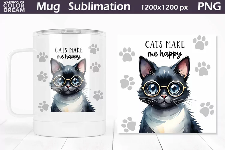 Cat Mug Sublimation Design | Funny Cat Mug Wrap