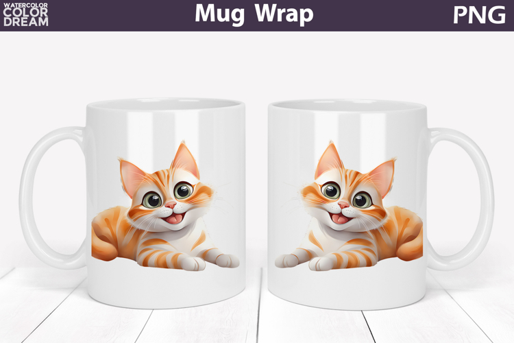 Red Cat Mug Wrap PNG | Glasses Kitten Sublimation