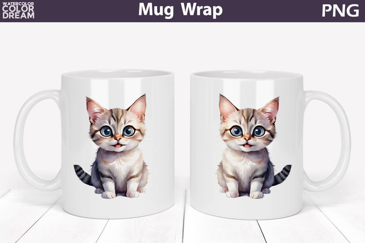 Cute Cat Mug Wrap PNG | Funny Kitten Sublimation