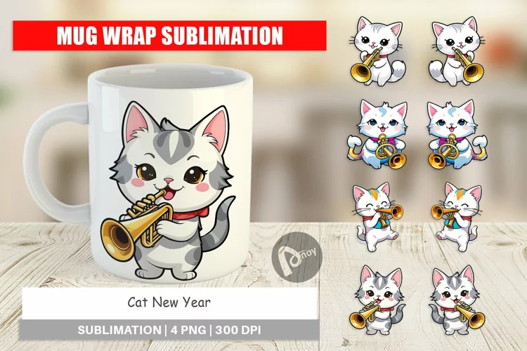 Mug Wrap Design Cat New Year