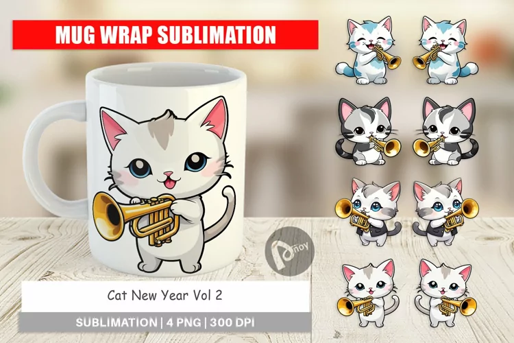 Mug Wrap Design Cat New Year