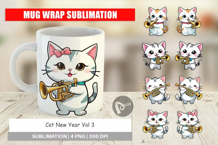 Mug Wrap Design Cat New Year