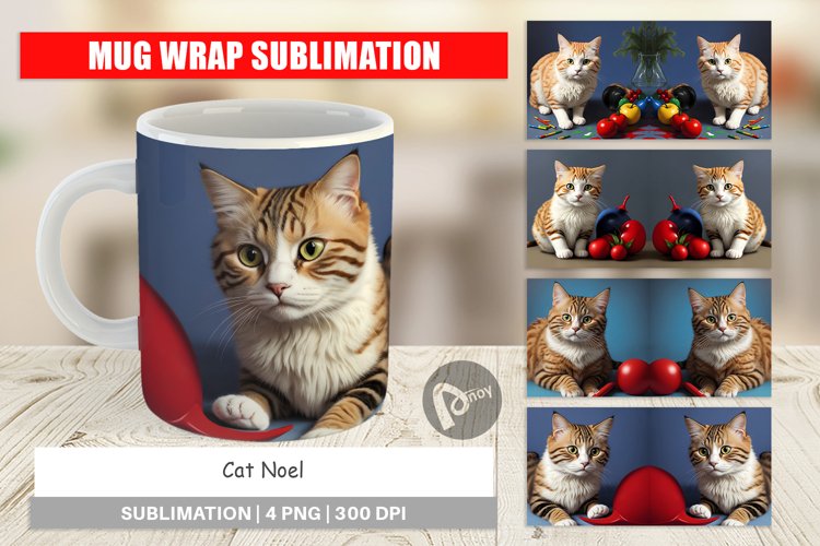 Mug sublimation design Cat Noel