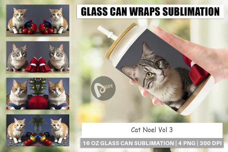 Glass Can Wraps Cat Noel