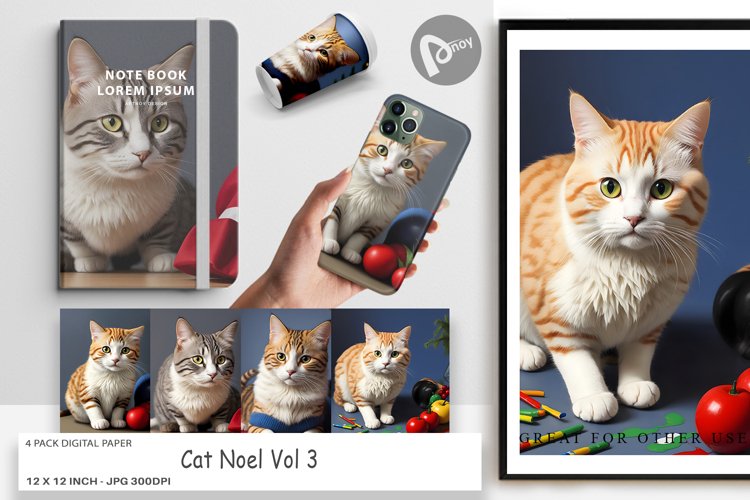 Digital Paper Cat Noel