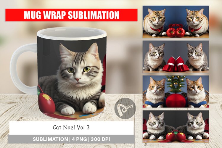 Mug sublimation design Cat Noel