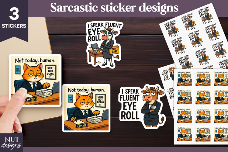 Funny Sarcastic Animal Stickers, Cartoon office worker