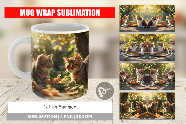 Mug Wrap Design Cat on Summer