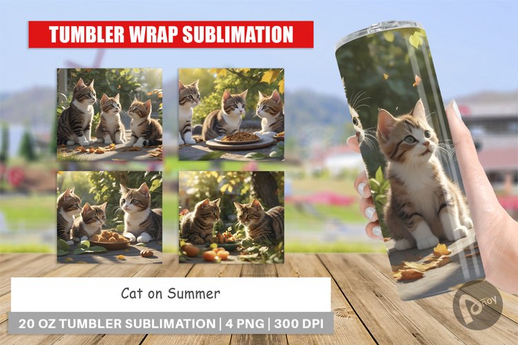 Tumbler Sublimation Wrap Cat on Summer