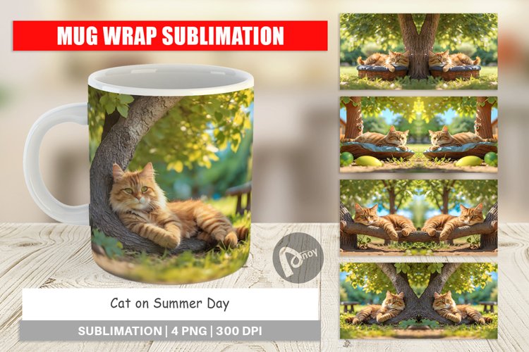 Mug Wrap Design Cat on Summer Day