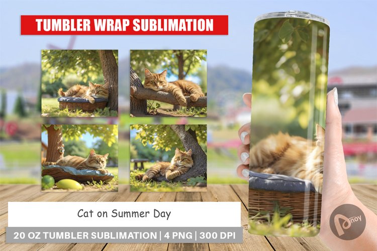 Tumbler Sublimation Wrap Cat on Summer Day