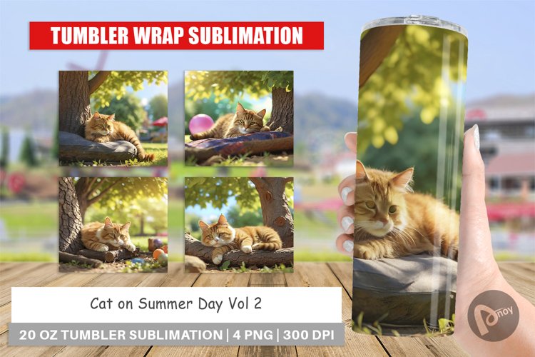 Tumbler Sublimation Wrap Cat on Summer Day