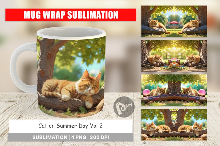 Mug Wrap Design Cat on Summer Day