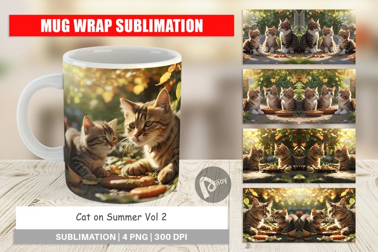 Mug Wrap Design Cat on Summer