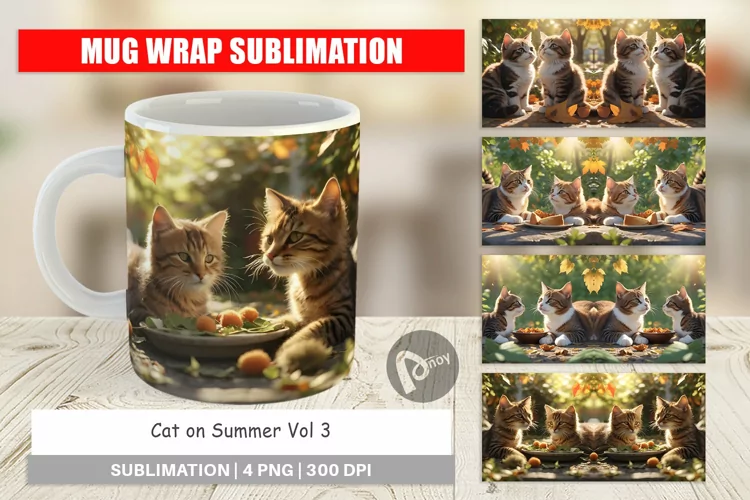 Mug Wrap Design Cat on Summer