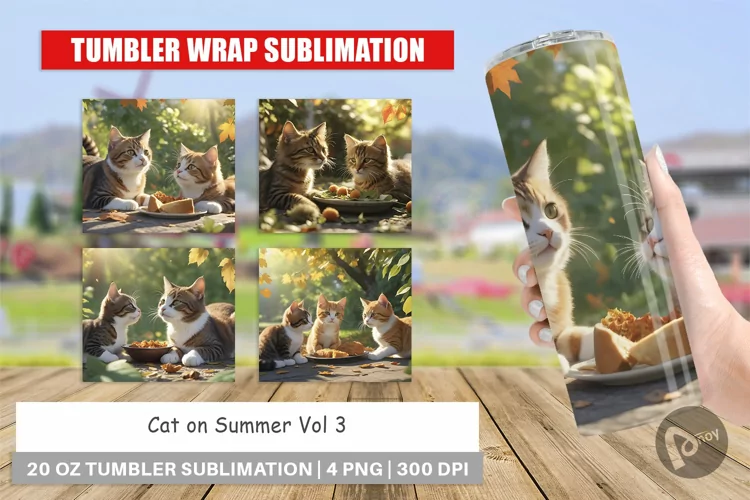 Tumbler Sublimation Wrap Cat on Summer