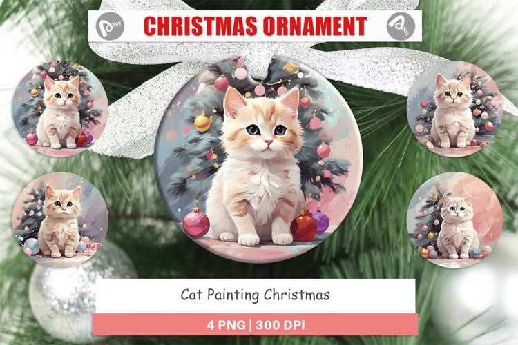 Christmas Ornaments Cat Painting