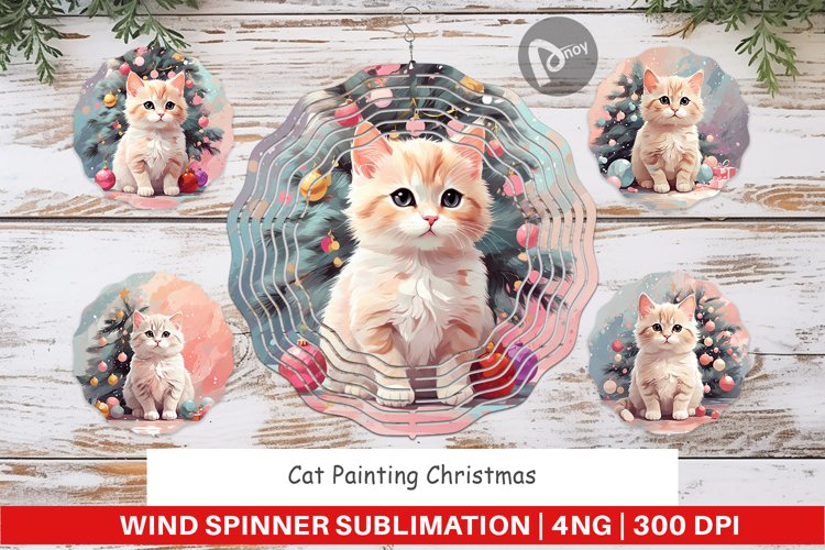 Wind Spinner Cat Christmas Painting