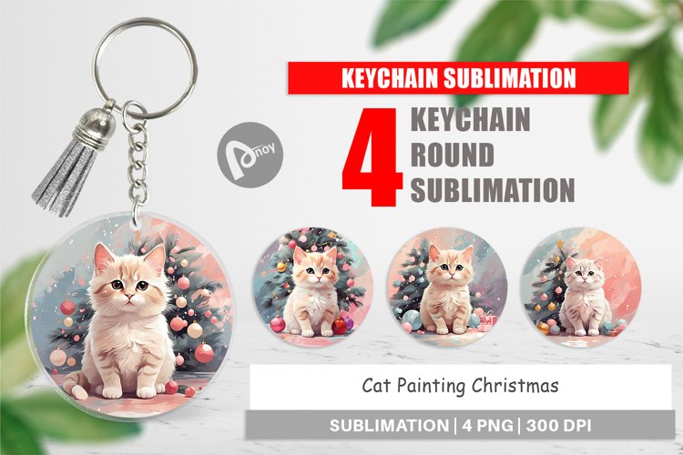 Keychain Cat Christmas Painting
