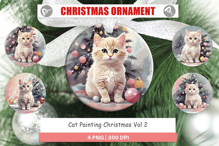Christmas Ornaments Cat Painting