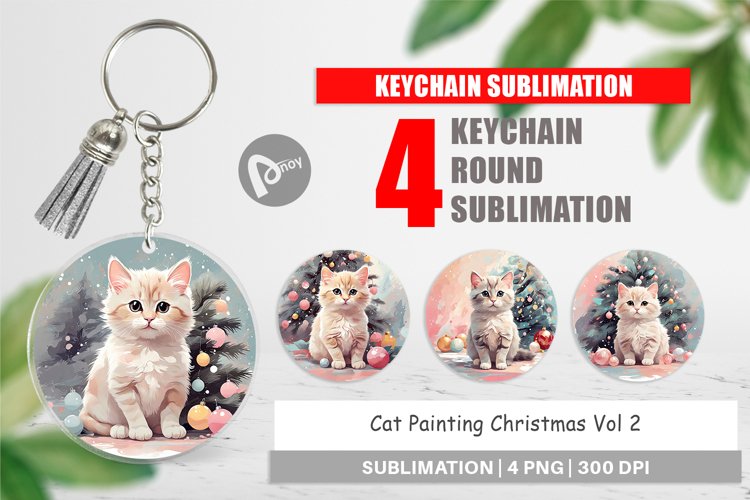 Keychain Cat Christmas Painting