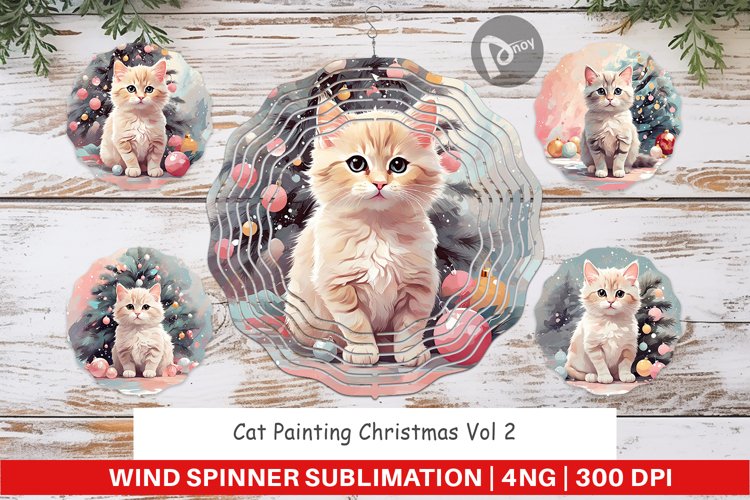 Wind Spinner Cat Christmas Painting