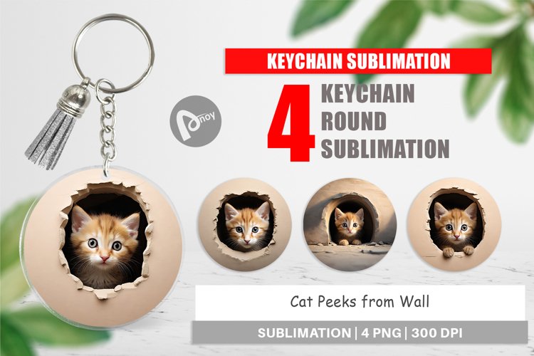 Keychain Cat Peeks from Wall