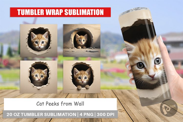 Tumbler Wrap Cat Peeks from Wall